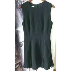 Oscar de la Renta Women's Sleeveless Wool Lace Insert Hem Sheath Dress sz 6 TP01